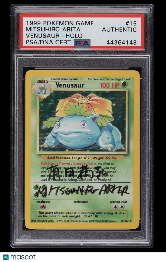 1999 Pokemon Base Set Venusaur #15/102 Signed by Arita