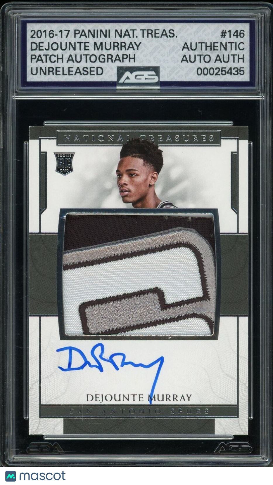Panini National Treasures Dejounte Murray #146 Patch Autograph Unreleased AGS