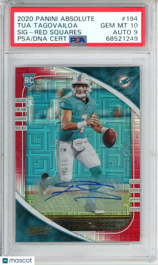 2020 Panini Absolute Tua Tagovailoa #194 SIG Red Squares PSA 10 Auto 9