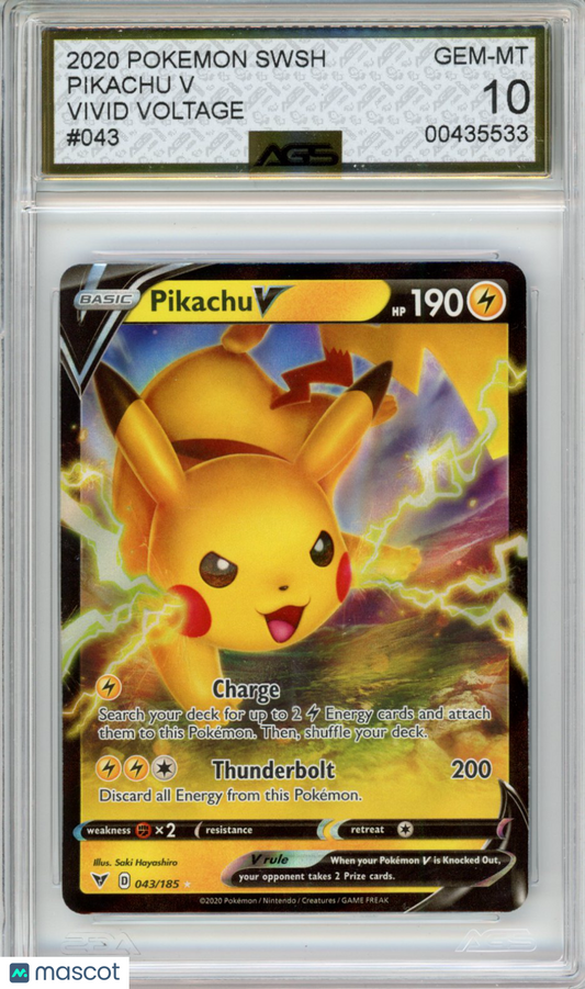2020 Pokemon Vivid Voltage Pikachu V #043 Unlimited AGS 10