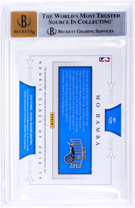 2018 National Treasures Mo Bamba #129 Rookie Patch Auto Logoman BGS 8.5 RPA RC 1/1