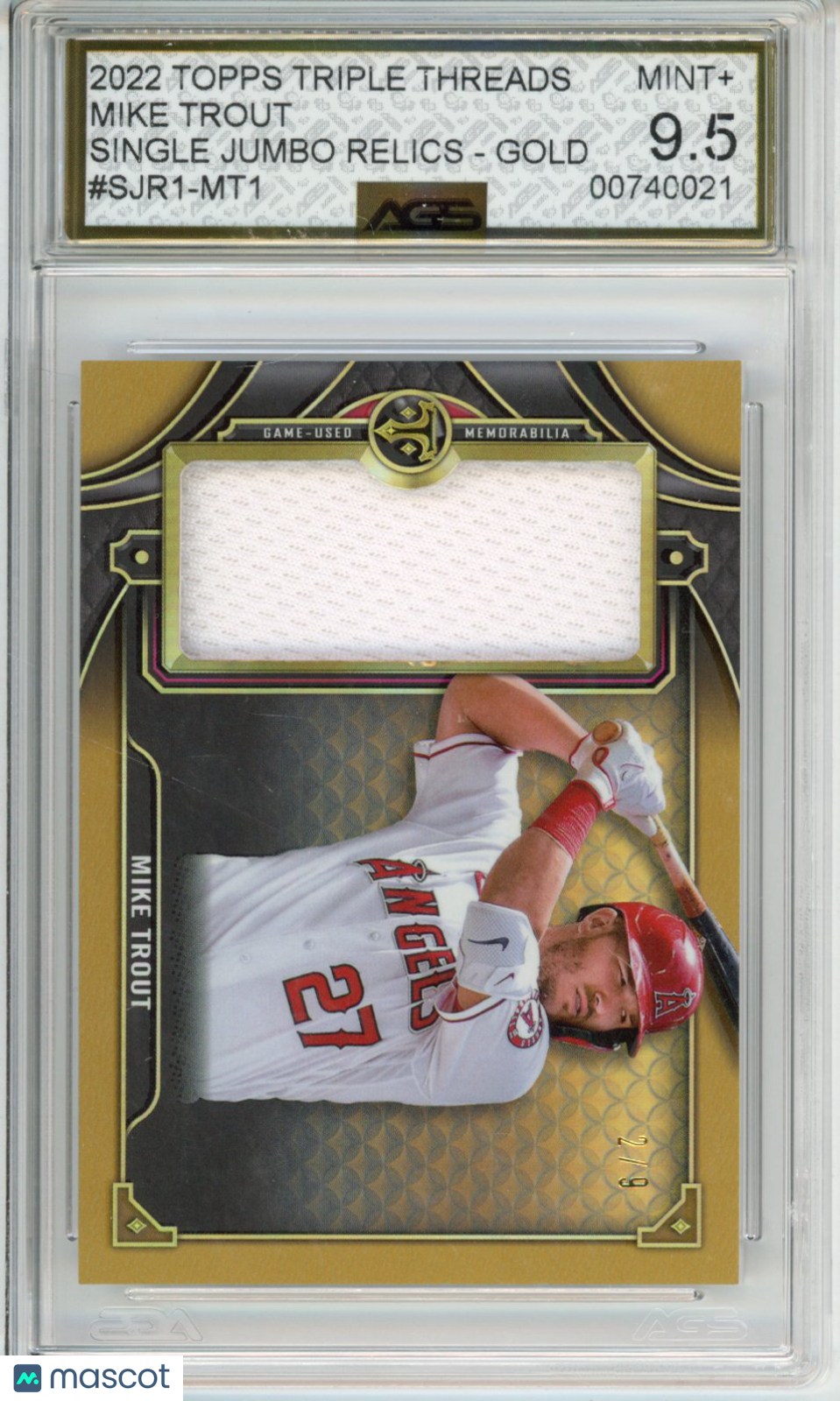 2022 Topps Triple Threads MIKE TROUT #SJR1-MT1 JUMBO RELICS - GOLD AGS 9.5