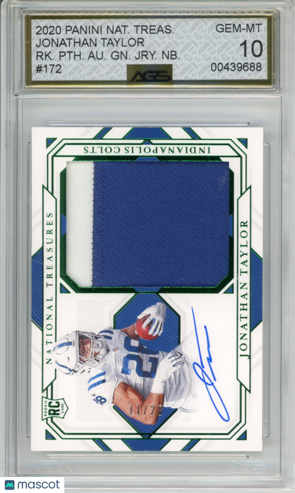 2020 Panini National Treasures Jonathan Taylor #172 /28 RPA AGS 10