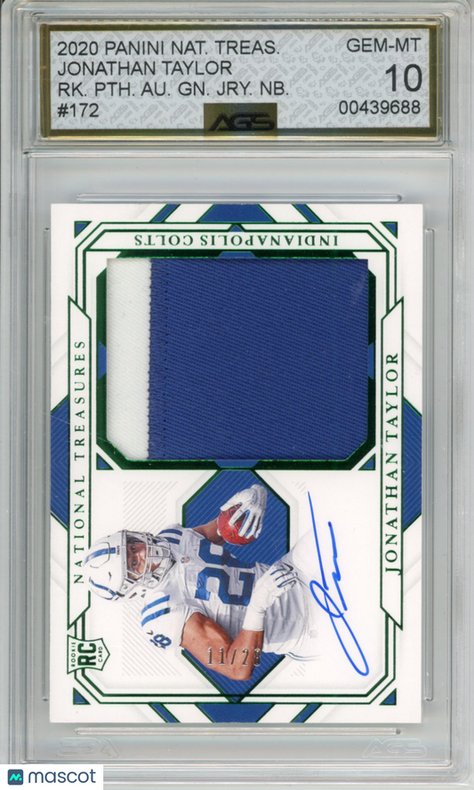 2020 Panini National Treasures Jonathan Taylor #172 /28 RPA AGS 10