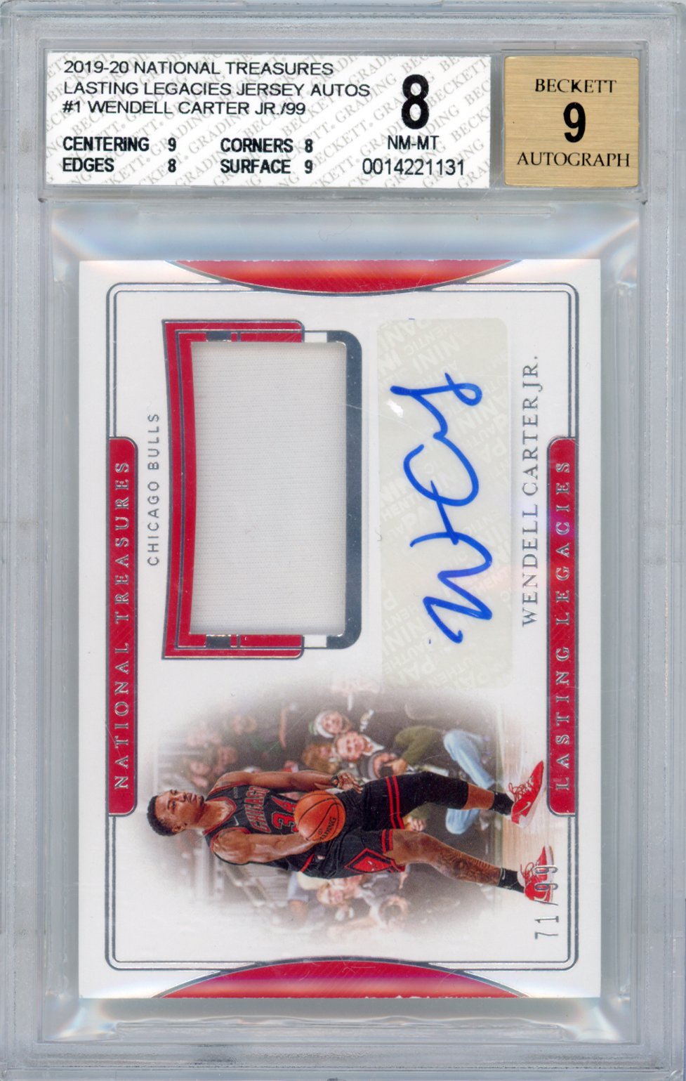 2019 Panini Panini Panini National Treasures Lasting Legacies Jersey Autographs Wendell Carter Jr./99 1 English BGS 8