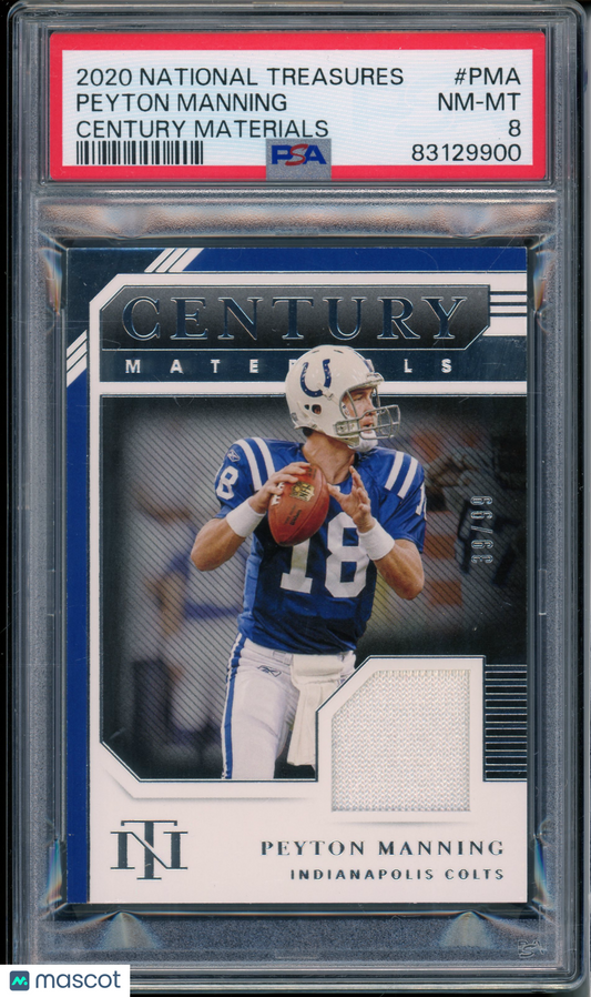 2020 Panini National Treasures Peyton Manning #PMA Century Materials PSA 8