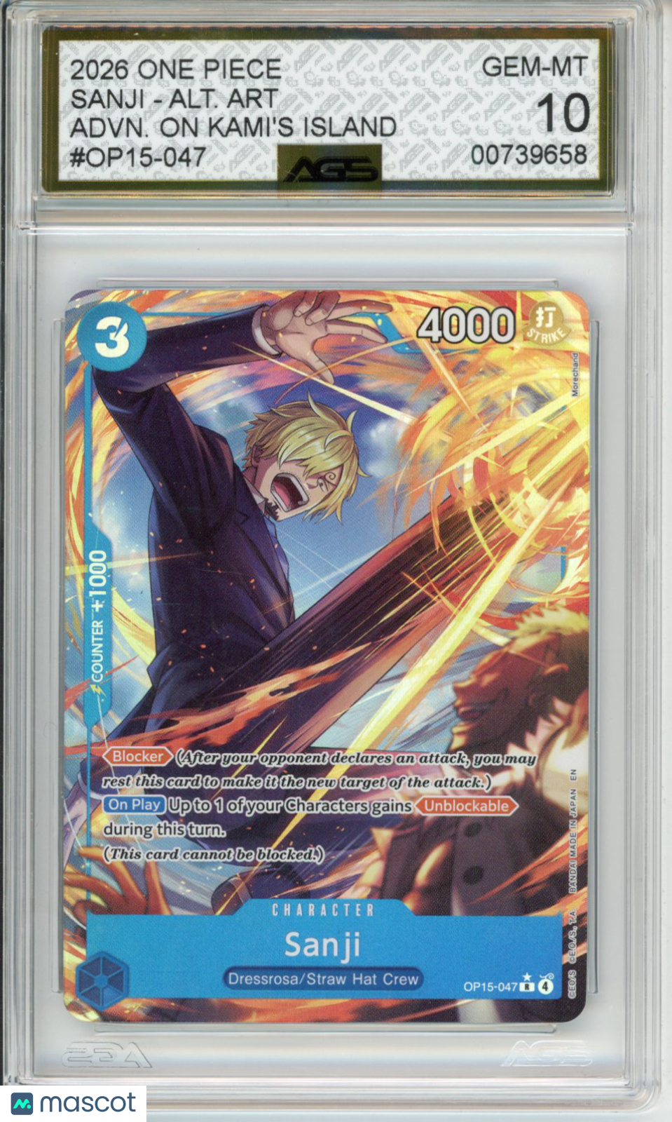2026 One Piece ADVENTURE ON KAMI'S ISLAND SANJI OP15-047 ALT. ART AGS 10