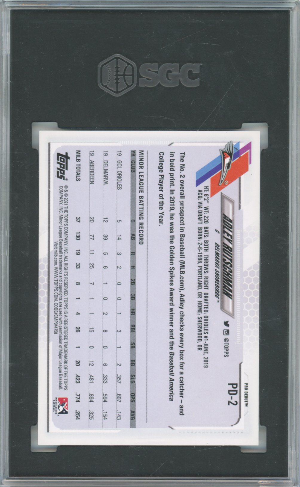 2021 Topps Topps Pro Debut Adley Rutschman PD-2 English SGC 10