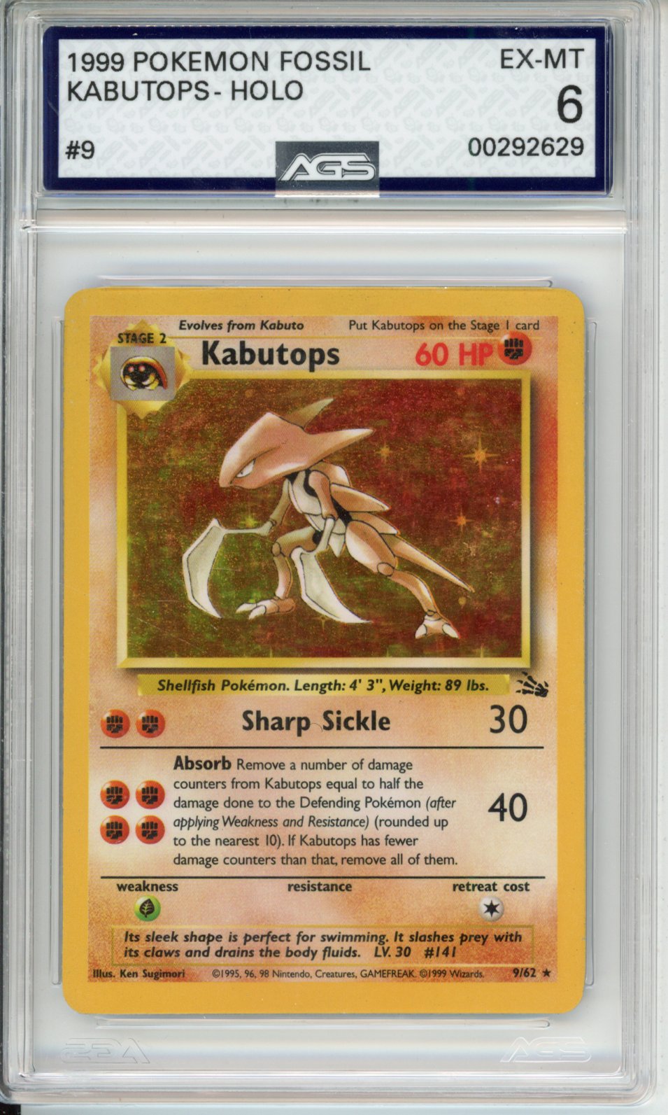 1999 Fossil Kabutops #9 AGS 6
