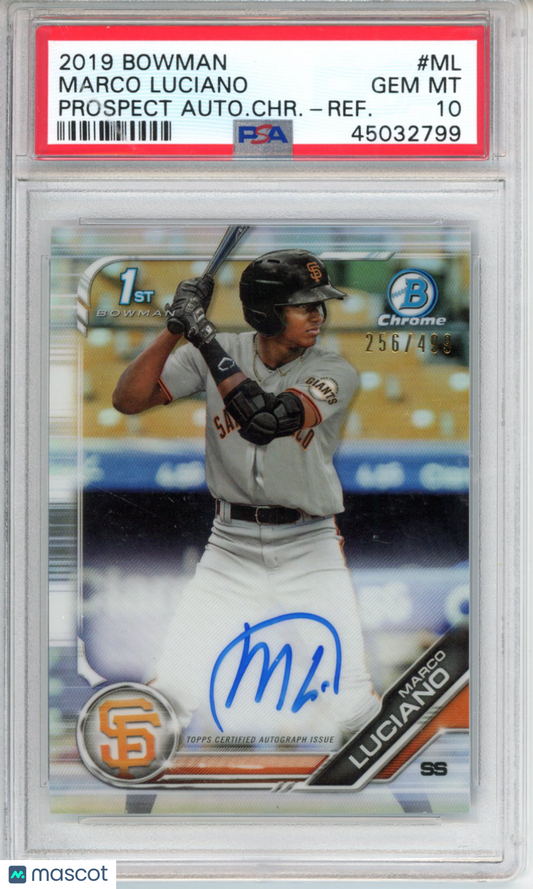 2019 Bowman Prospect Autographs Chrome Marco Luciano #ML CHR Refractor PSA 10