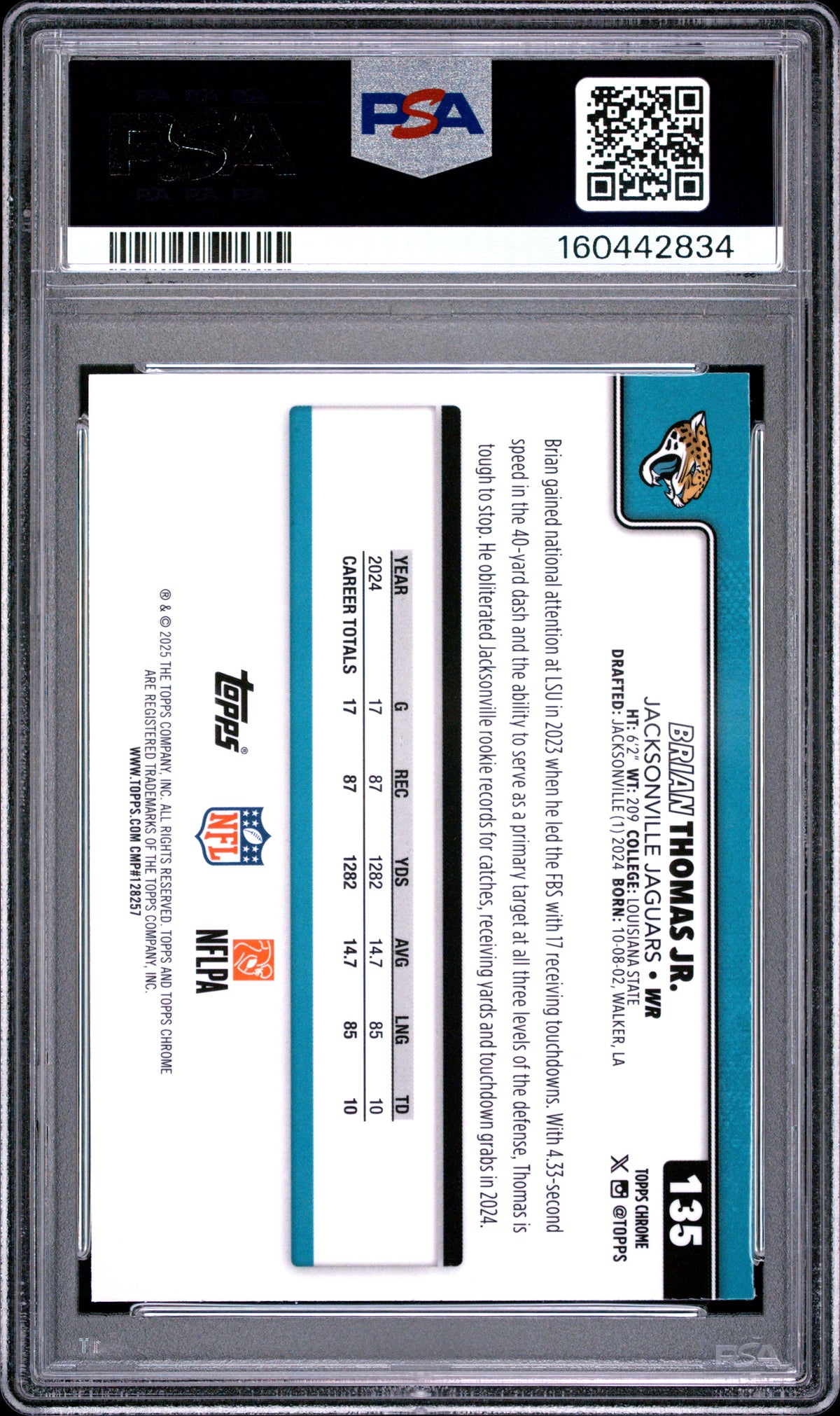 2025 Topps Chrome Football Brian Thomas Jr. #135 Green Refractor English PSA 8