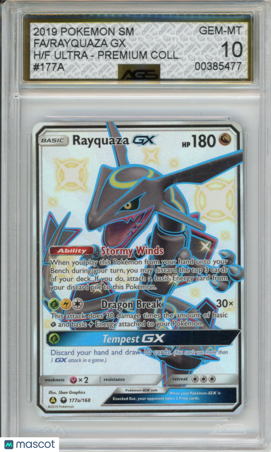 2019 Pokemon Hidden Fates Rayquaza GX #177a AGS 10