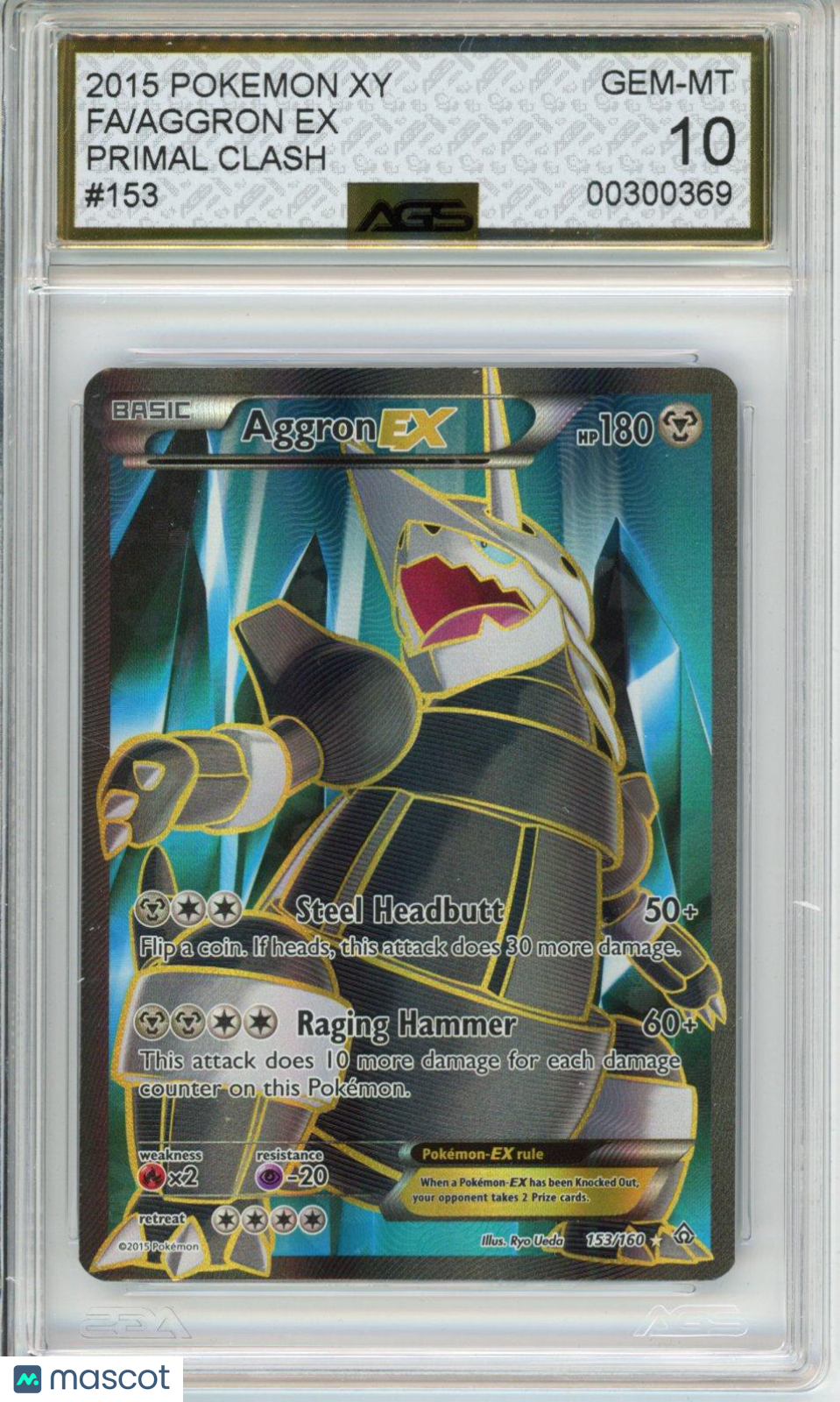 2015 Pokemon Primal Clash Aggron EX #153 AGS 10