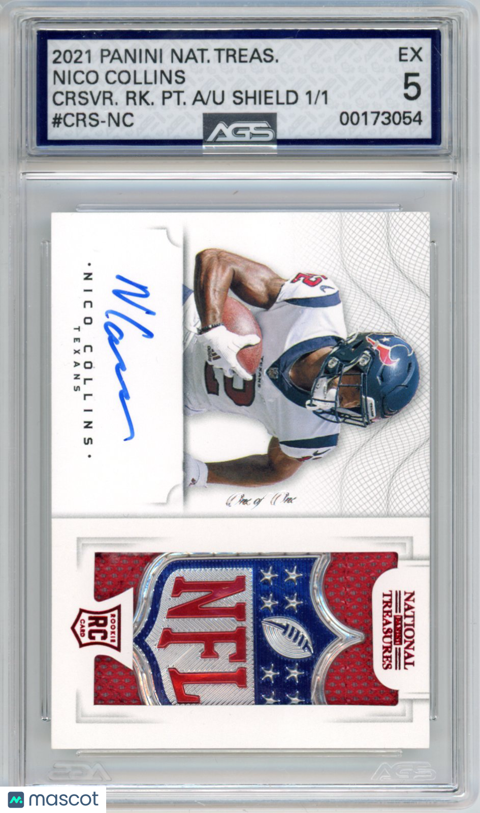 2022 National Treasures Nico Collins #CRS-NC Rookie Patch Auto Shield AGS 5 RPA