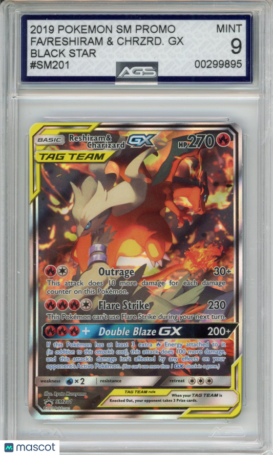 2016 Pokemon Sun & Moon Promos Reshiram & Charizard GX #201 AGS 9