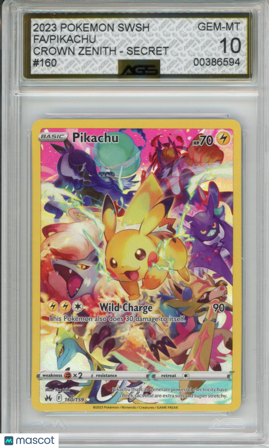 2023 Pokemon Crown Zenith Pikachu #160 AGS 10