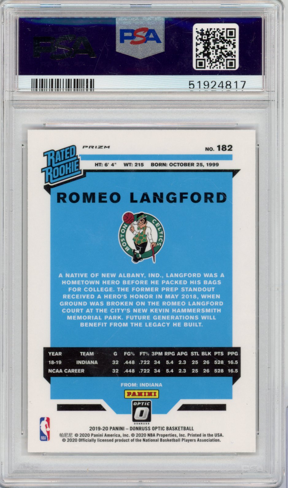 2019 Panini Donruss Optic Romeo Langford Red Wave English PSA 10