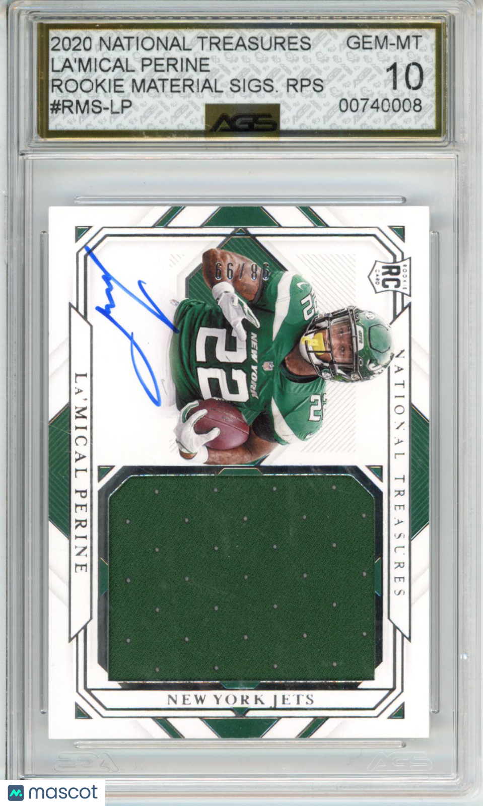 2020 Panini National Treasures La'Mical Perine #RMS-LP rookie auto AGS 10