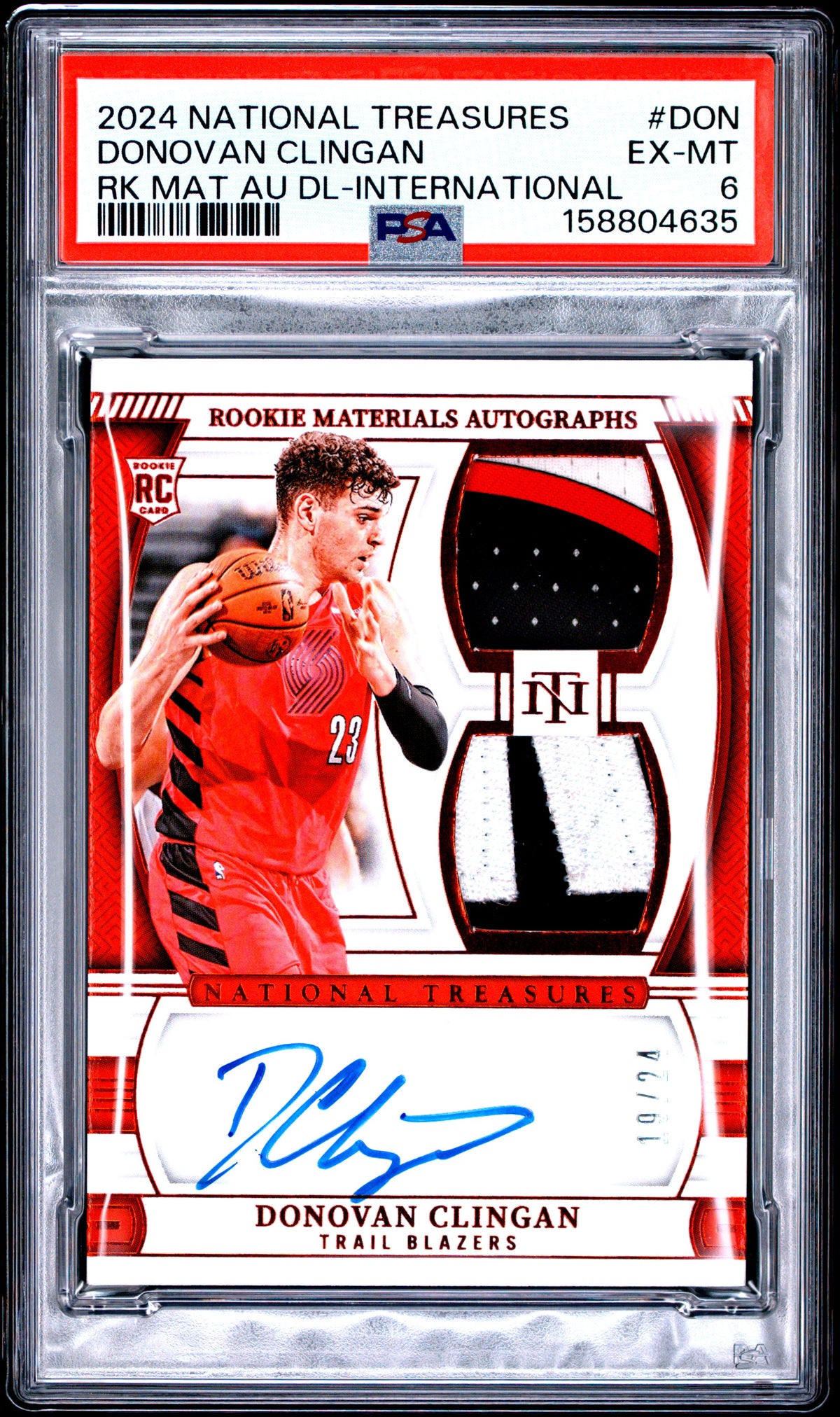2024 Panini National Treasures Rookie Materials Autographs Dual Donovan Clingan International DON English PSA 6