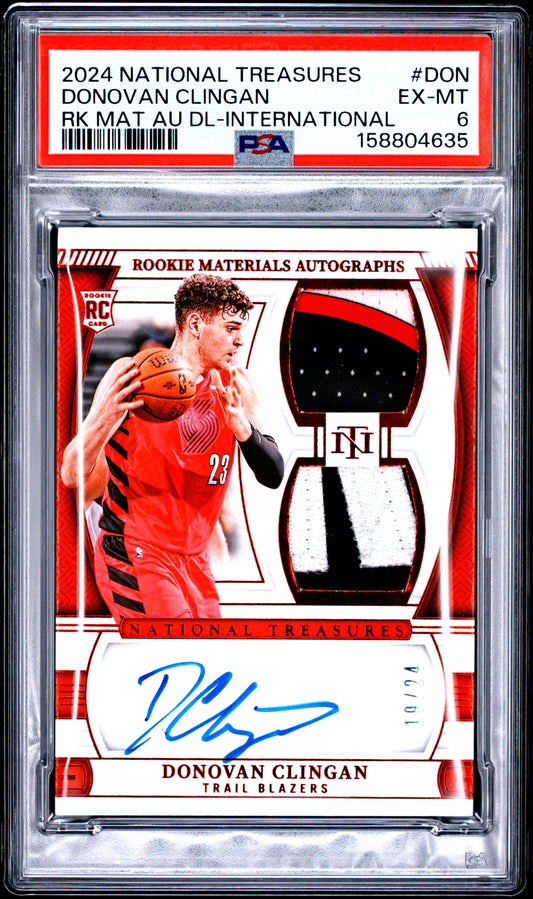 2024 Panini National Treasures Rookie Materials Autographs Dual Donovan Clingan International DON English PSA 6