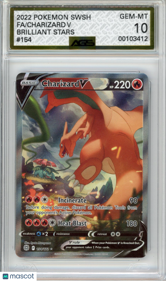 2022 Pokemon Brilliant Stars Charizard V #154 Unlimited AGS 10
