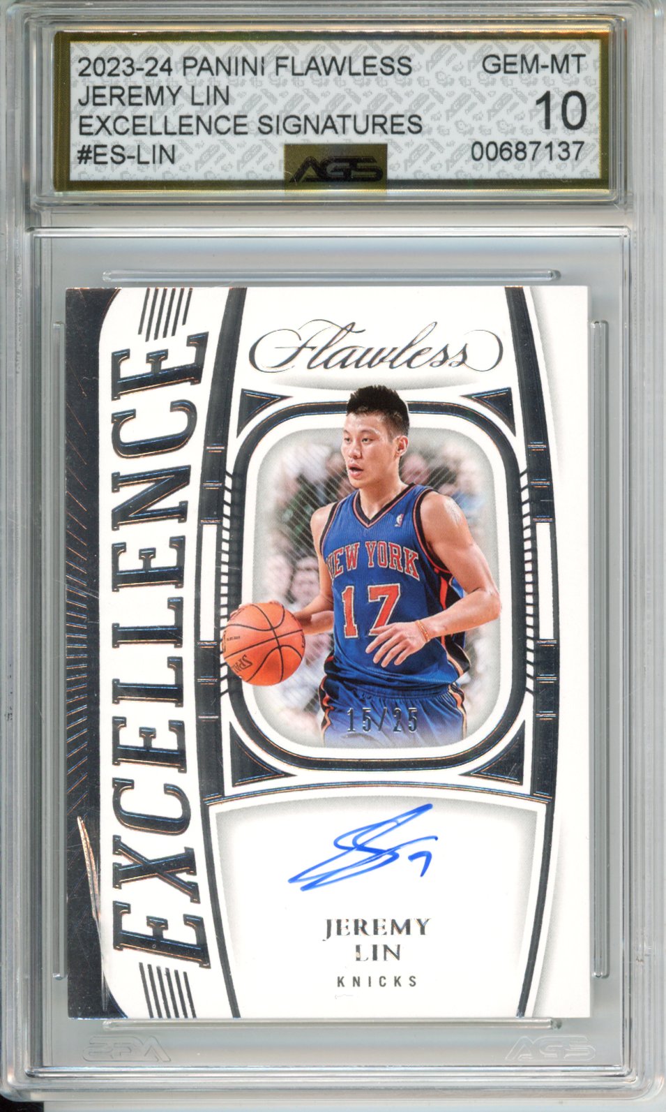 Panini 2023-24 FLAWLESS Jeremy Lin #ES-LIN EXCELLENCE SIGNATURES English AGS 10