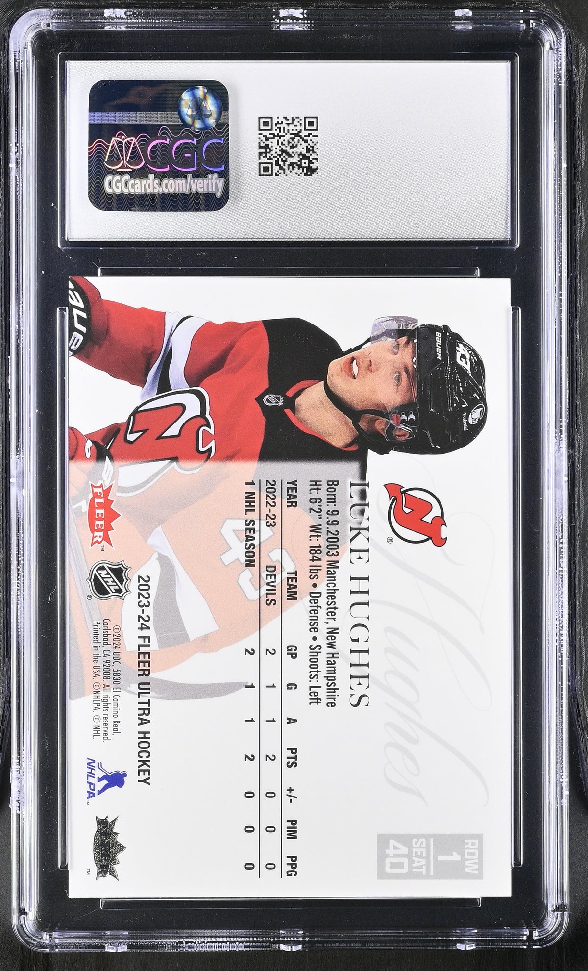 2023 unknown unknown Fleer Ultra Luke Hughes Flair Showcase Showpiece - Row 1 40 English CGC 10