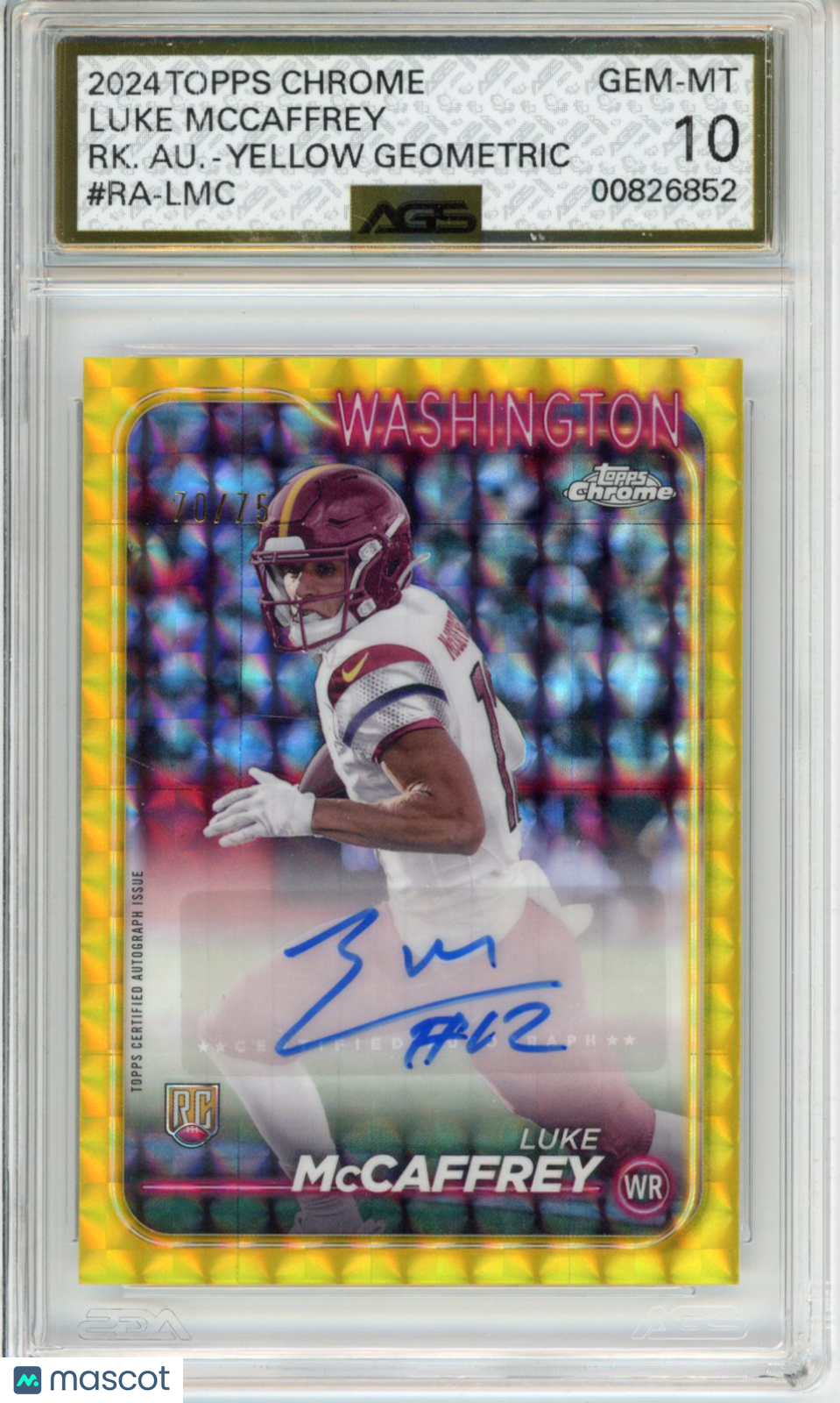 Football 2024 TOPPS CHROME LUKE MCCAFFREY #RA-LMC Rookie Autograph AGS 10