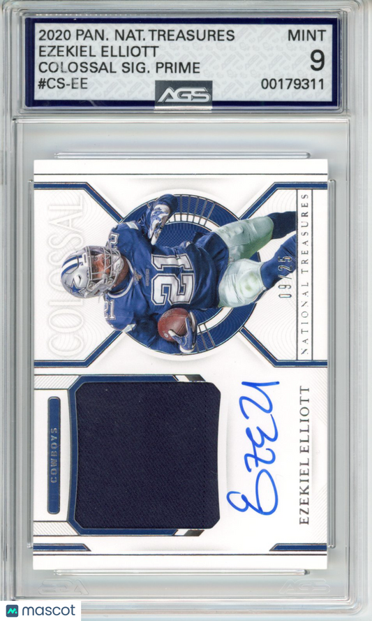 2020 National Treasures Ezekiel Elliott #CS-EE Colossal Signature /25 AGS 9