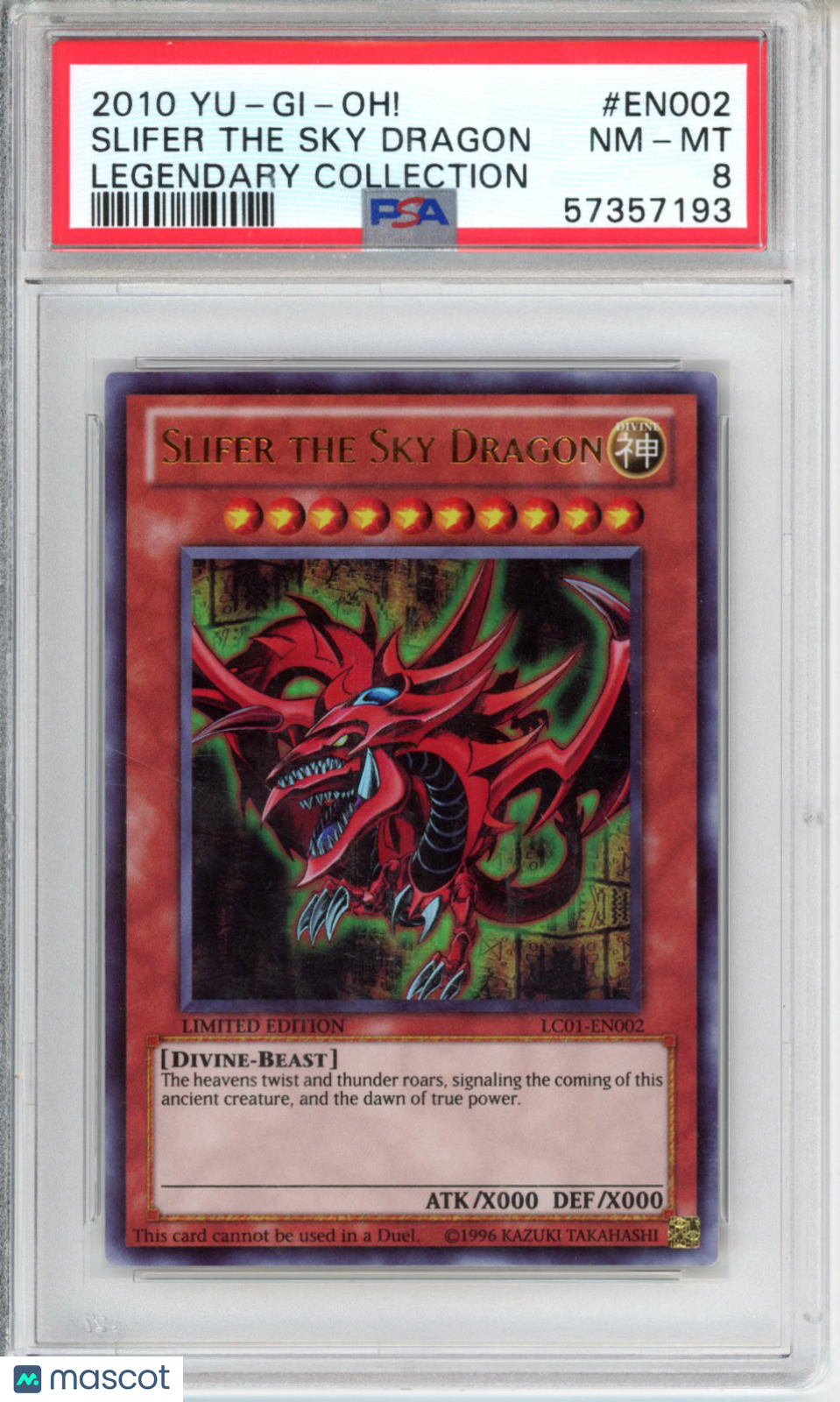 2010 Yu-Gi-Oh! Legendary Collection Slifer The Sky Dragon #EN002 Legendary Collection PSA 8
