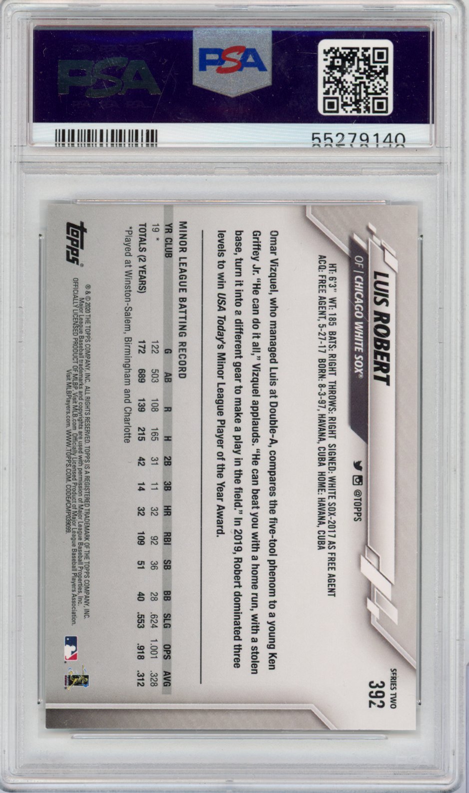 2020 Topps Baseball Luis Robert #392 English PSA 10