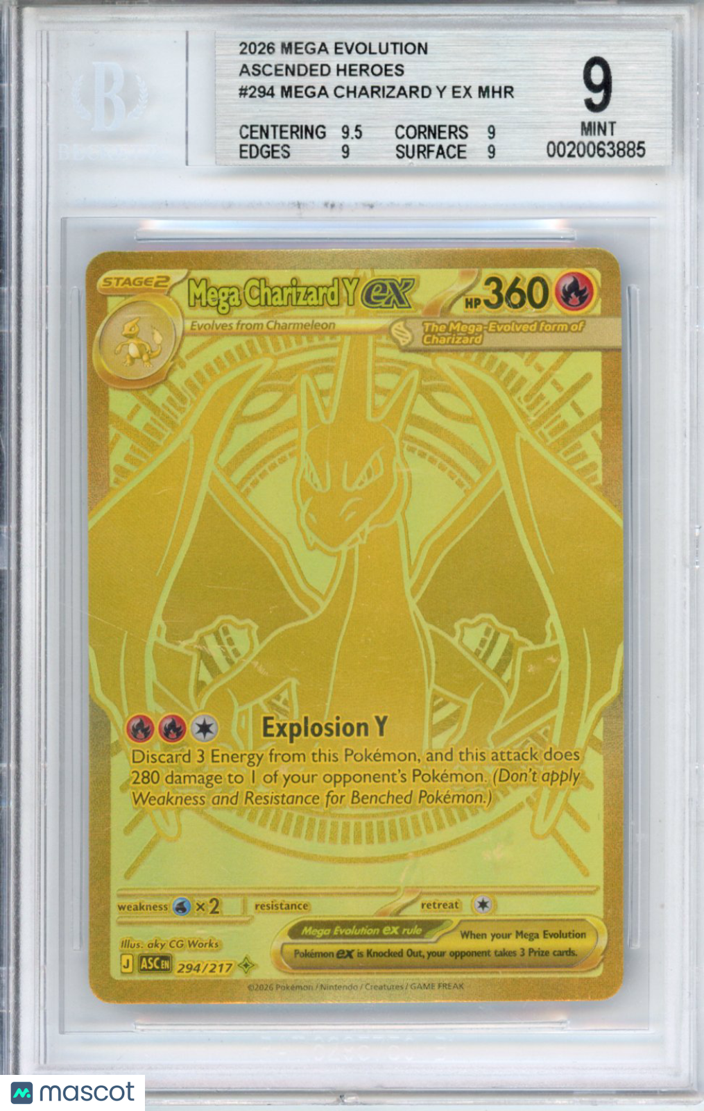2026 Pokemon TCG Mega Evolution Ascended Heroes Mega Charizard Y ex MHR #294 BGS 9
