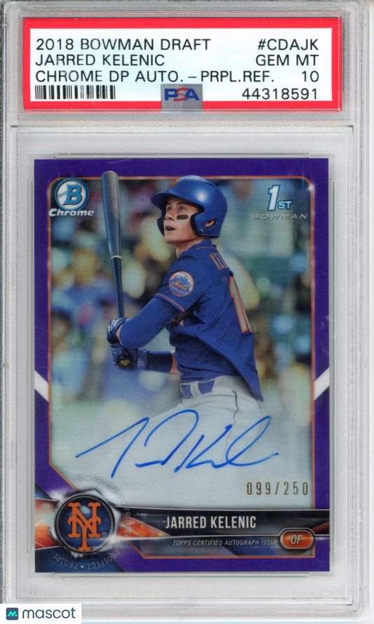 2018 Bowman Draft Picks Auto Jarred Kelenic #CDAJK DP Prpl. Refractor PSA 10