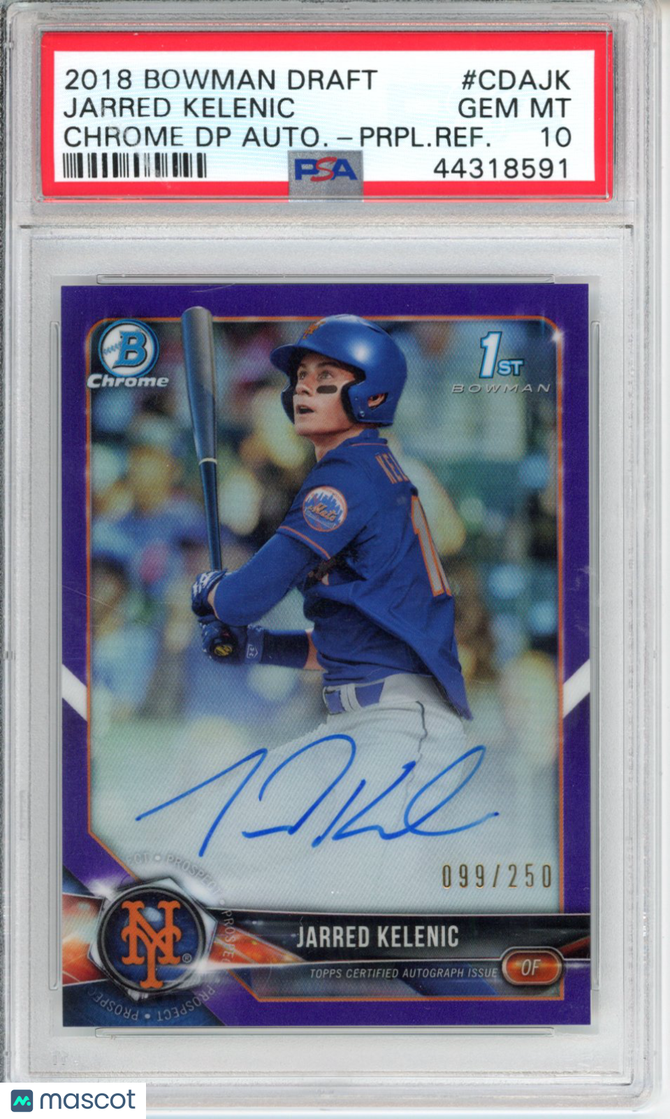 2018 Bowman Draft Picks Auto Jarred Kelenic #CDAJK DP Prpl. Refractor PSA 10