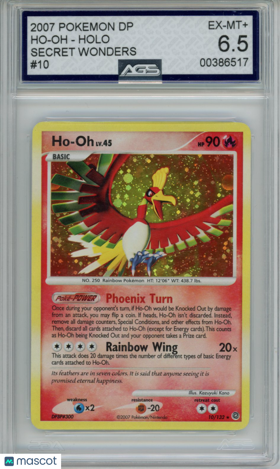 2007 Pokemon Secret Wonders Ho-Oh #010 Unlimited AGS 6.5