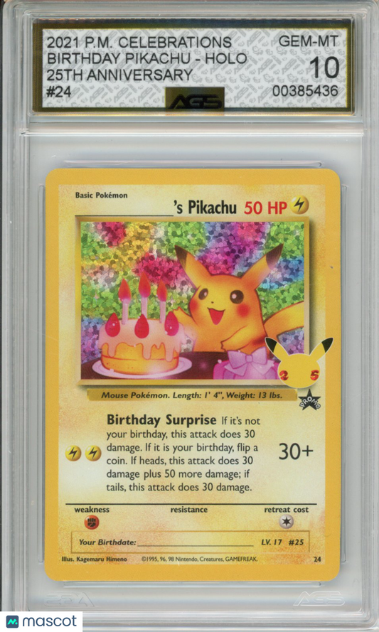2021 Pokemon Celebrations Birthday Pikachu #024 AGS 10