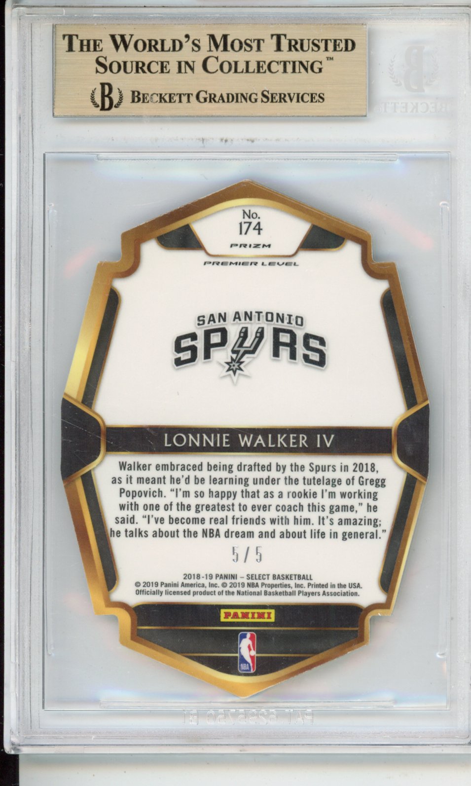 2018 Select Prizms Green Die Cut Lonnie Walker IV #174 BGS 9.5
