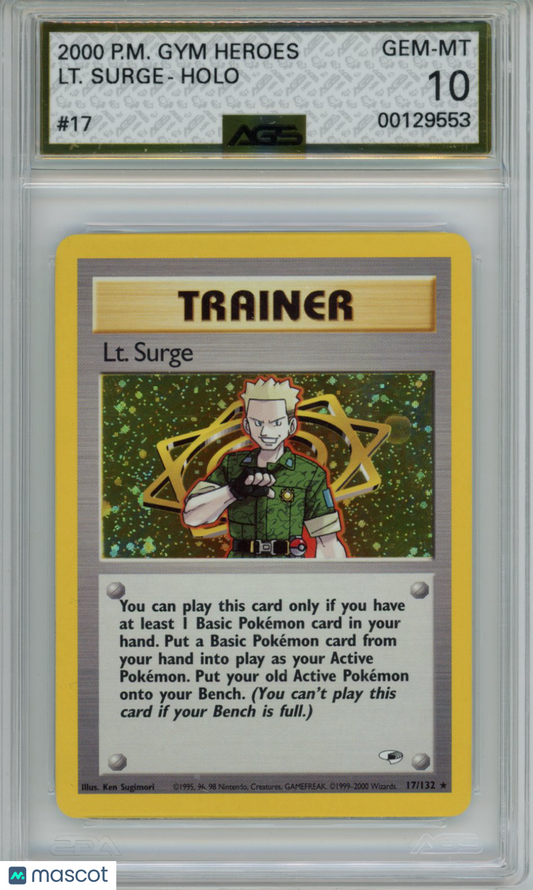 2000 Pokemon Gym Heroes Lt. Surge #017 Unlimited AGS 10