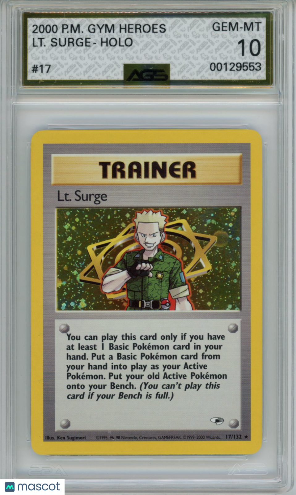 2000 Pokemon Gym Heroes Lt. Surge #017 Unlimited AGS 10