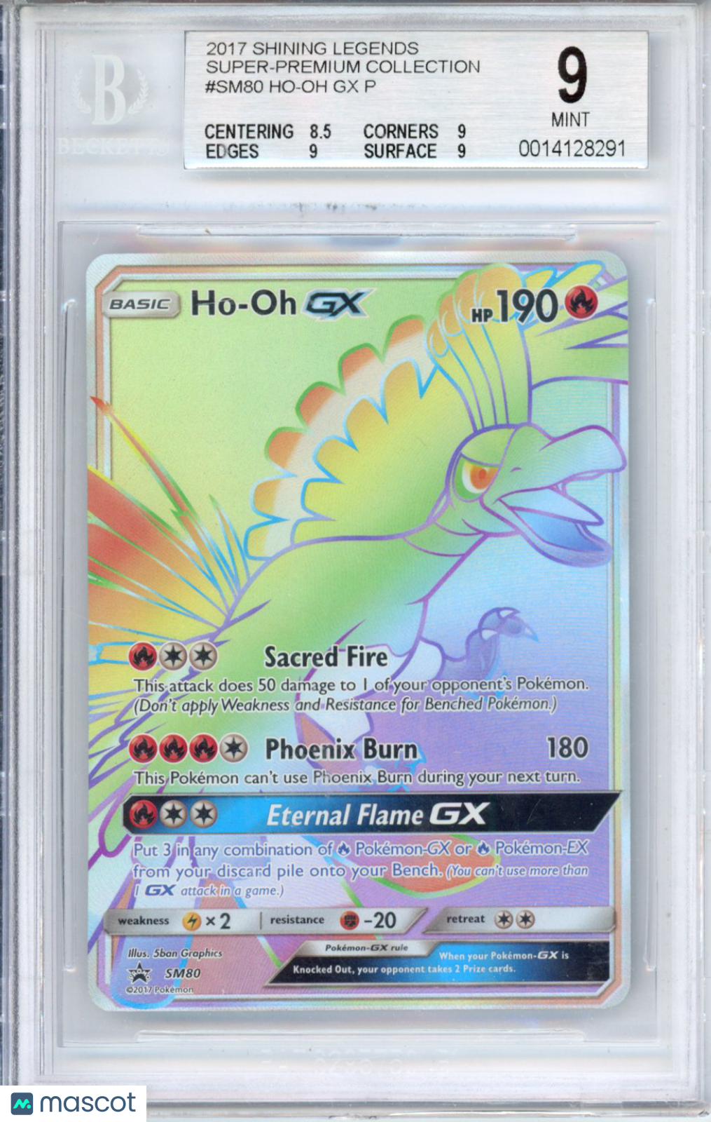 2017 Pokemon Shining Legends Super-Premium Collection Ho-Oh GX P #SM80 BGS 9