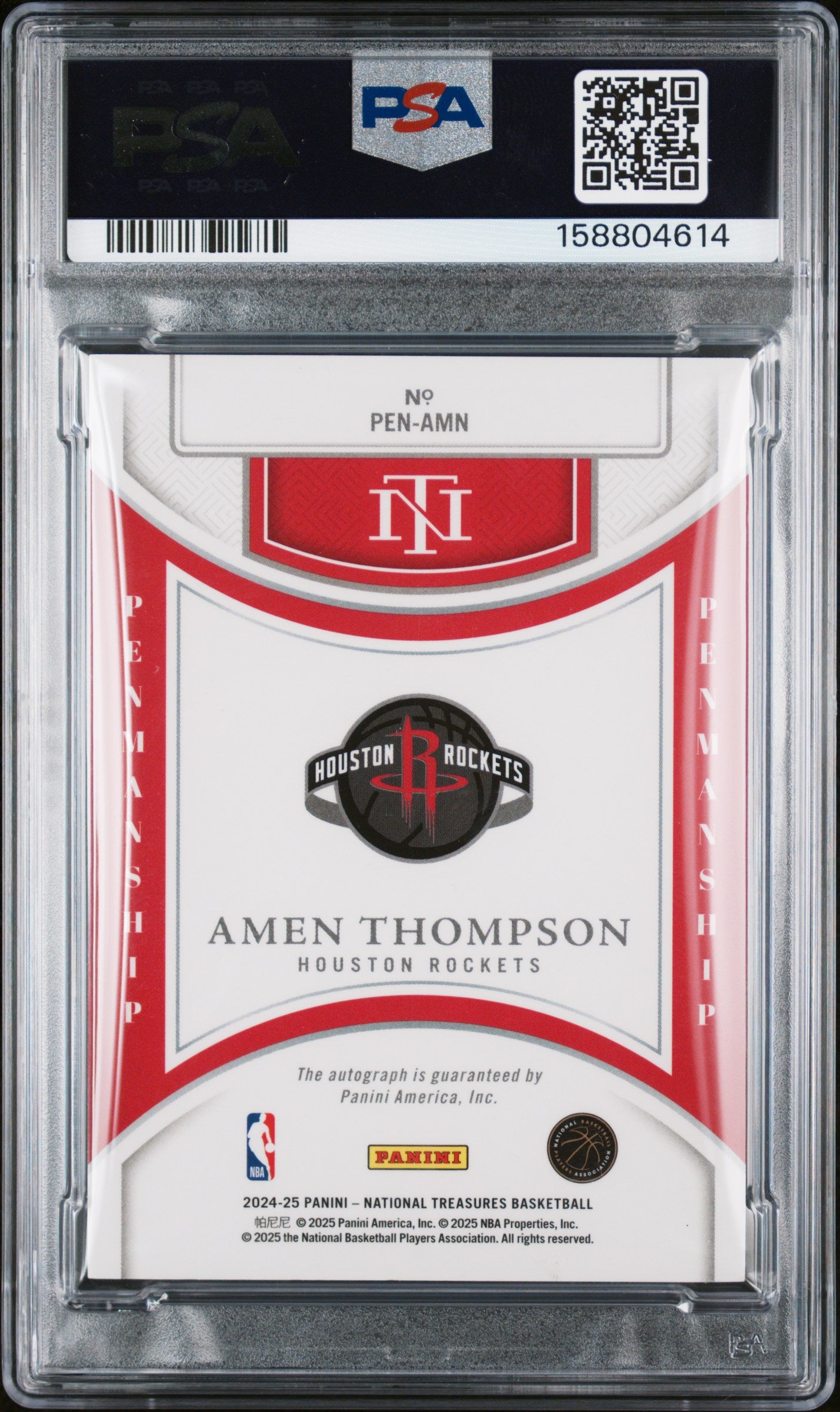 2024 unknown Panini National Treasures Penmanship Amen Thompson International AMN English PSA 8
