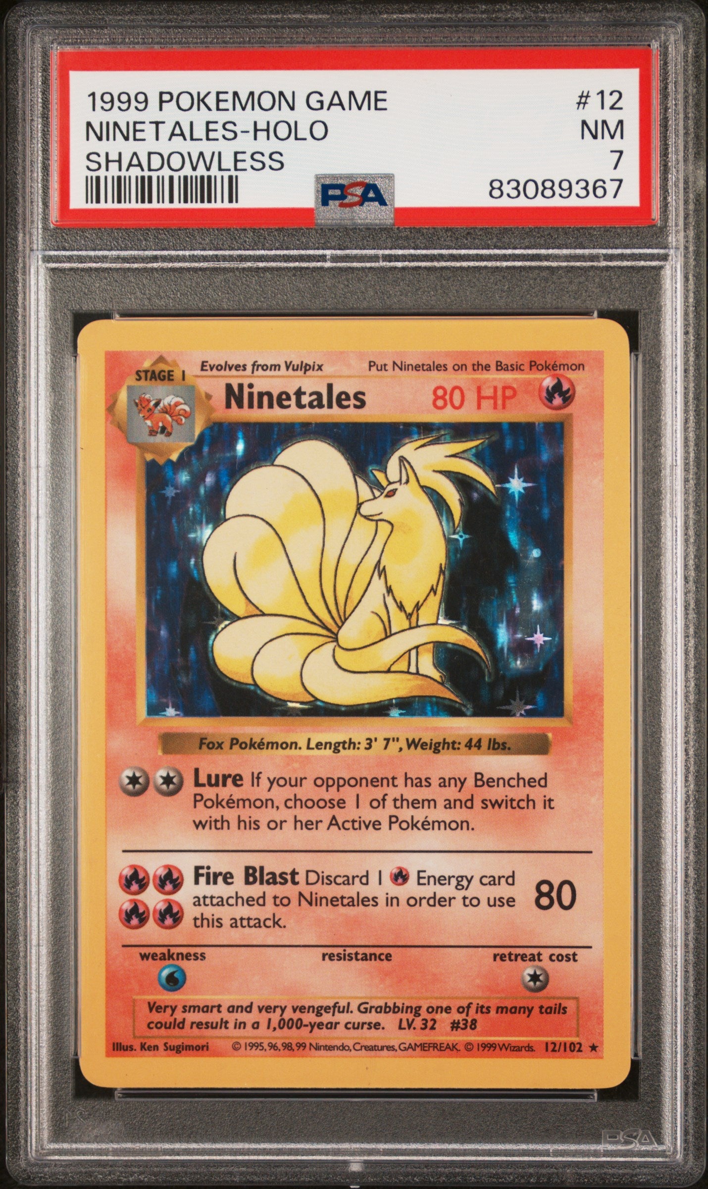 1999 Pokemon Base Set Ninetales #12 Shadowless English PSA 7