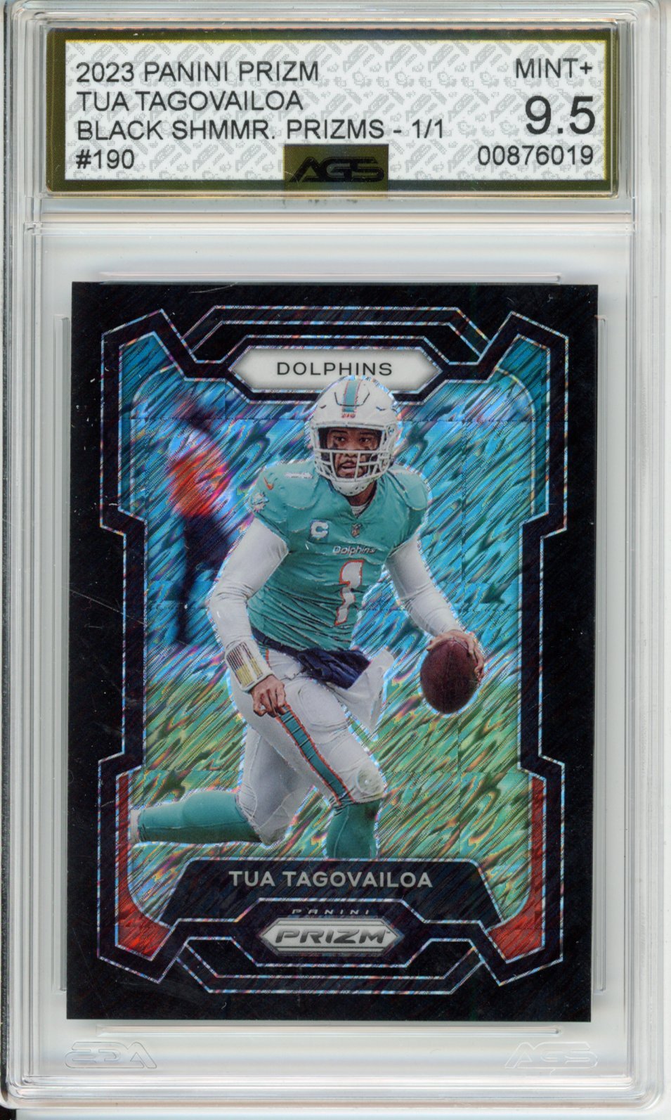 2023 Panini Prizm TUA TAGOVAILOA #190 Black Shimmer Prizms - 1/1 English AGS 9.5