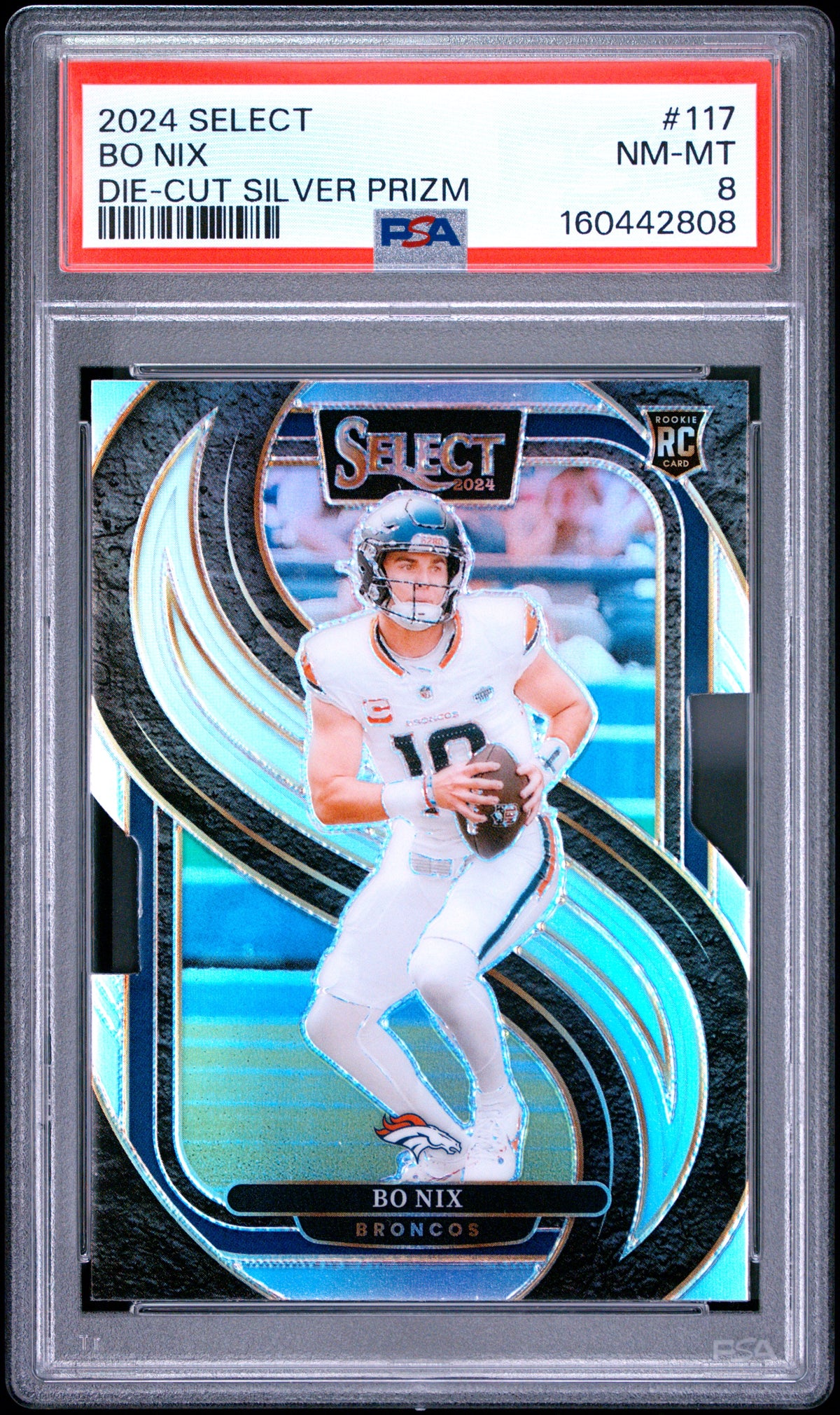 2024 Panini Select Football Bo Nix #117 Silver Die-Cut English PSA 8