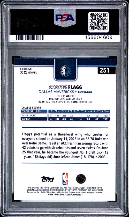 2025 Topps Chrome Basketball Cooper Flagg #251 X-Fractor English PSA 10