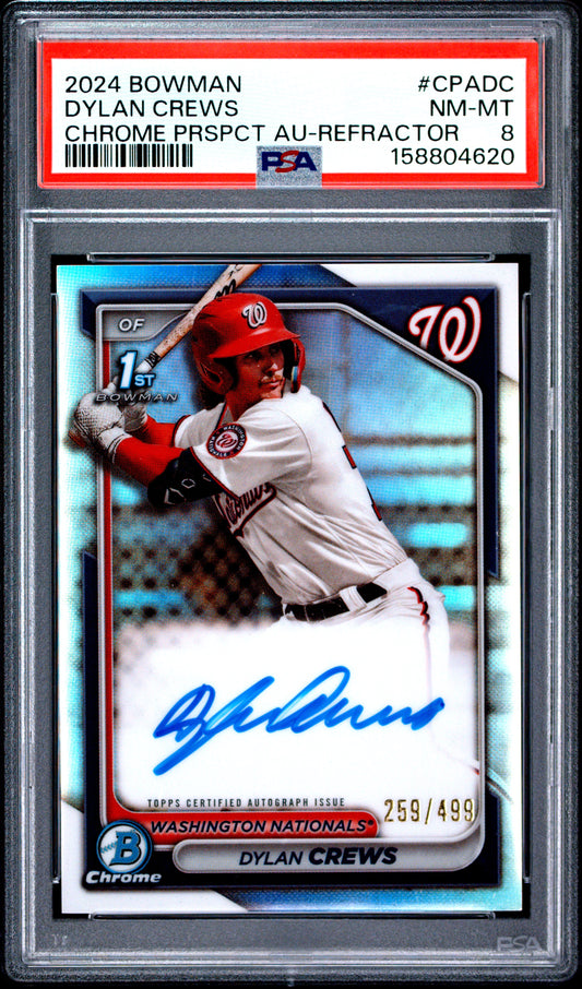2024 Bowman Chrome Prospects Baseball Dylan Crews #CPA-DC Refractor English PSA 8