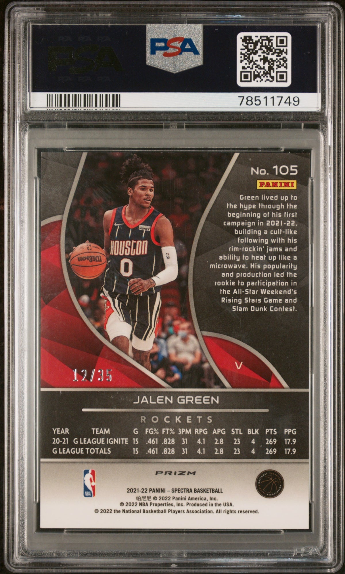 2021 Panini SPECTRA JALEN GREEN #105 VARIATION-ASTRAL English PSA 9