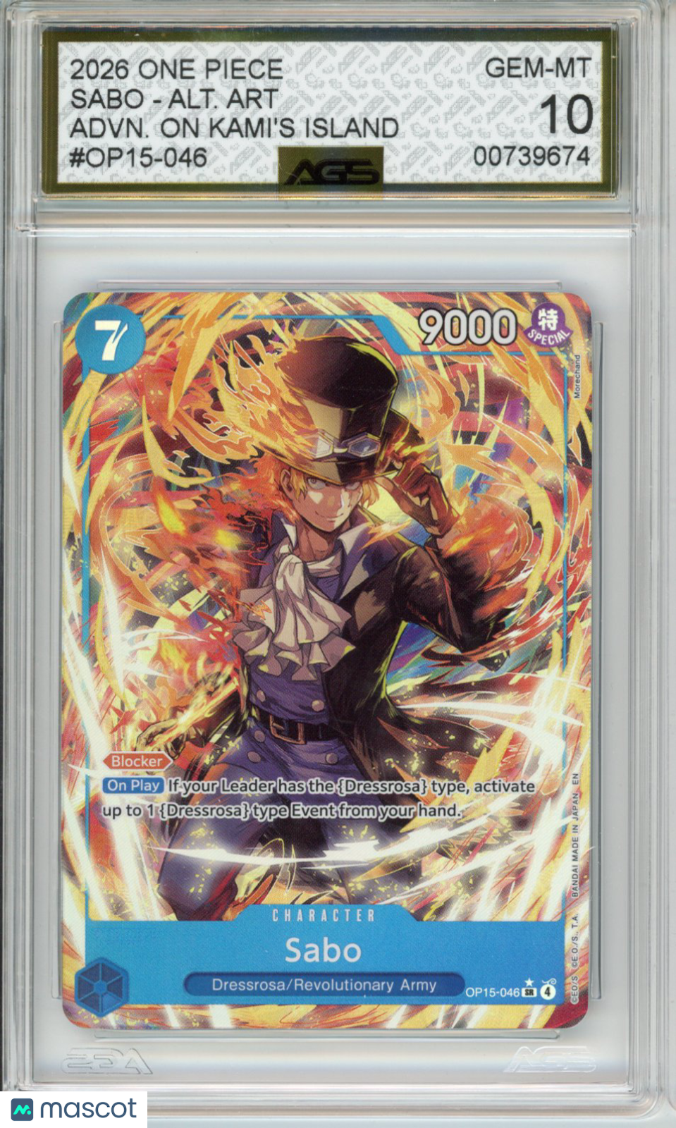2026 One Piece ADVENTURE ON KAMI'S ISLAND SABO OP15-046 ALT. ART AGS 10