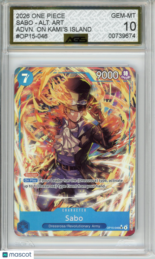 2026 One Piece ADVENTURE ON KAMI'S ISLAND SABO OP15-046 ALT. ART AGS 10