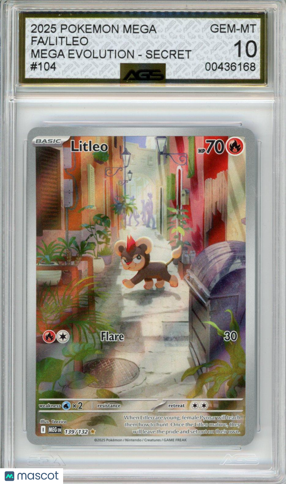 2025 Pokemon MEGA EVOLUTION Litleo #139 AGS 10